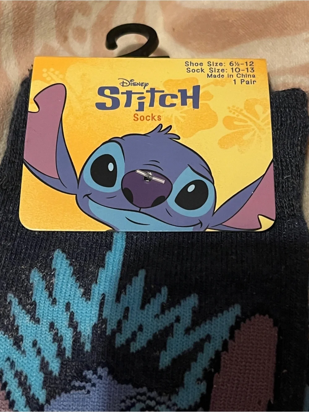 Disney Stitch Crew Socks Black Blue Adult Shoe Size 6.5-12 New With Tags